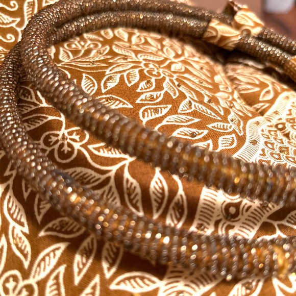 Brown Gold‎ Batik Print Beaded Handle Beaded Bag Purse Women - Picture 2 of 8